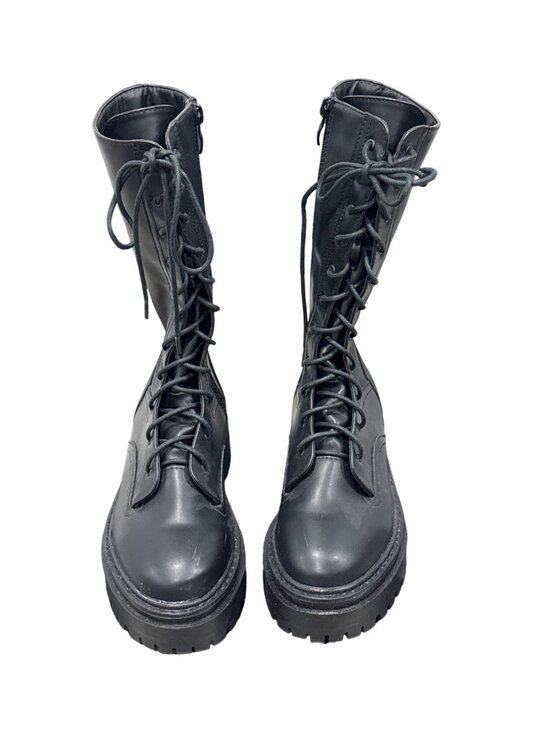 Nasty Gal Shoes - NASTY GAL Black Leather Combat Boots Mid Calf Lace Up Zip Side Chunky Platform 3